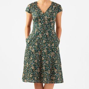 eShakti Rabbit Floral Print Crepe Midi Dress - 1X